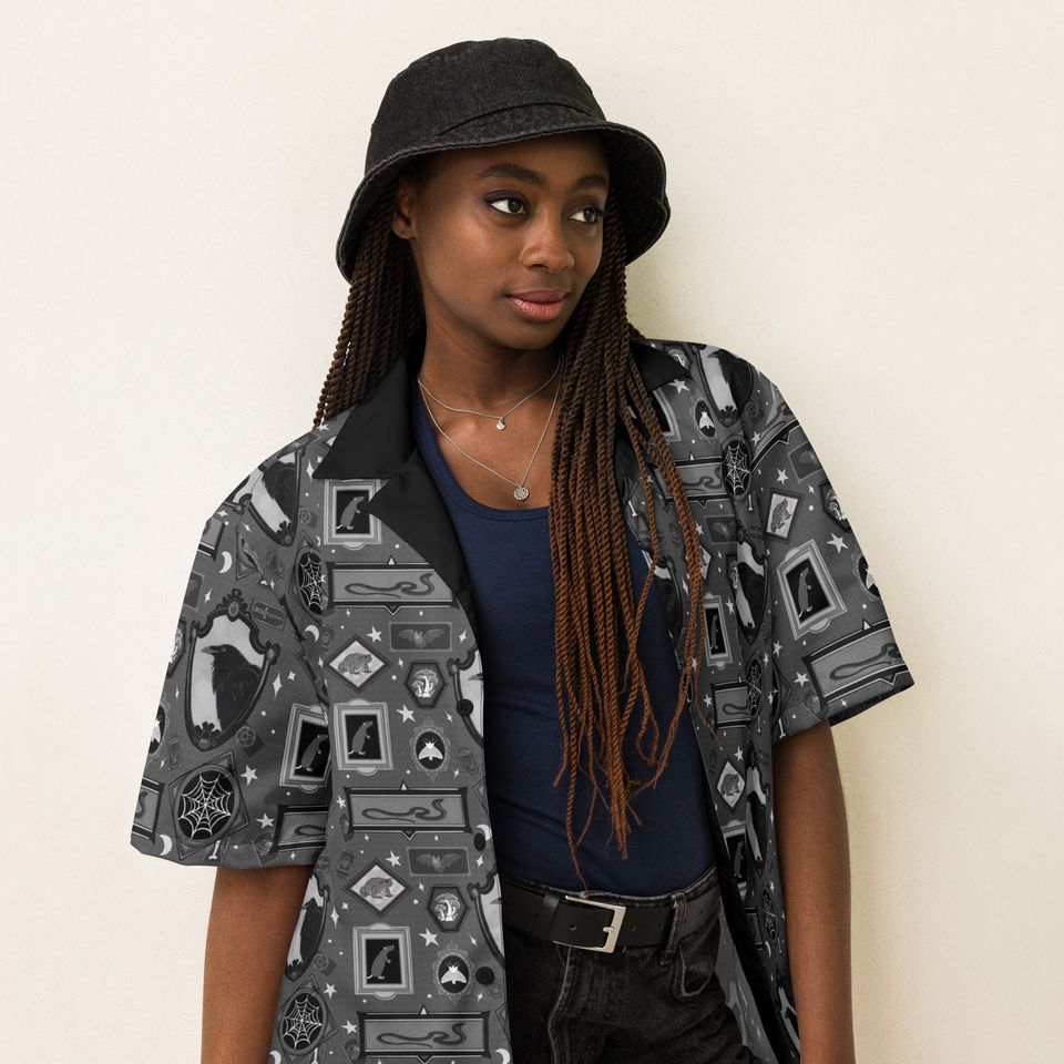Gothic Animal Gallery Unisex button shirt, Spooky Season Button Down