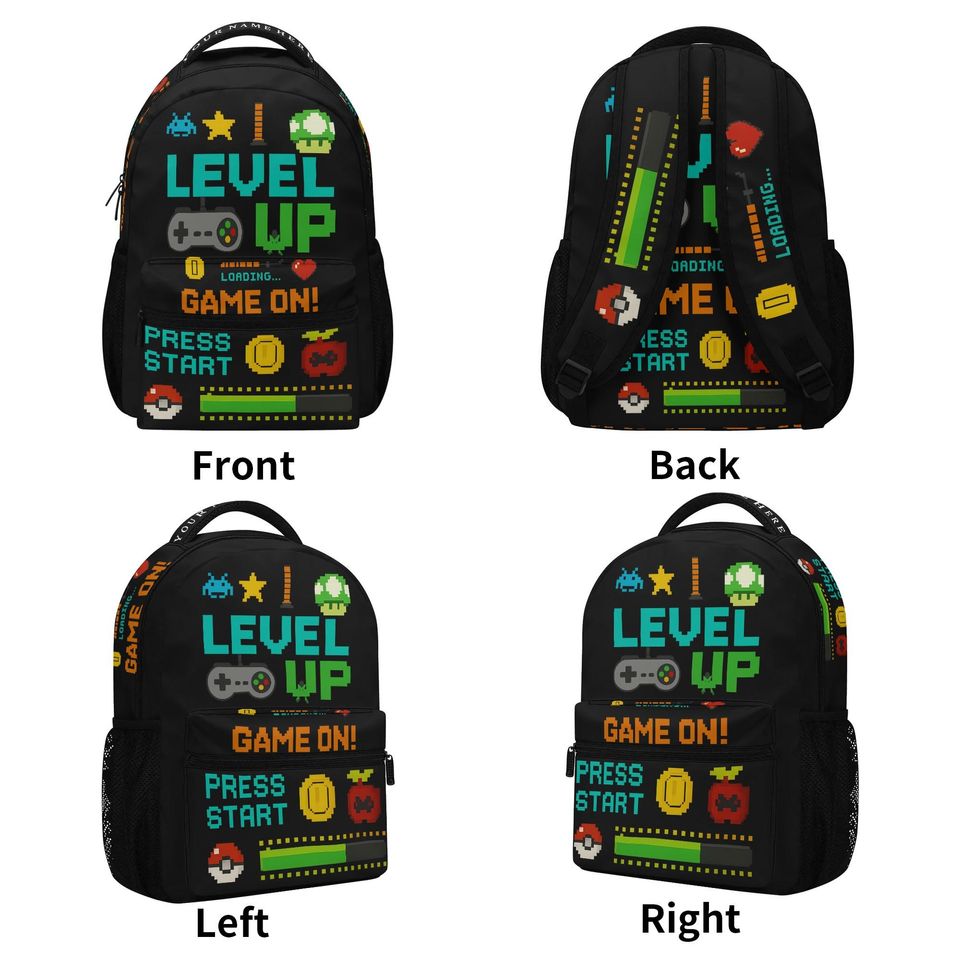 Level Up Gamer Backpack  Pixel Art School Bag  | Video Game Backpack for Kids