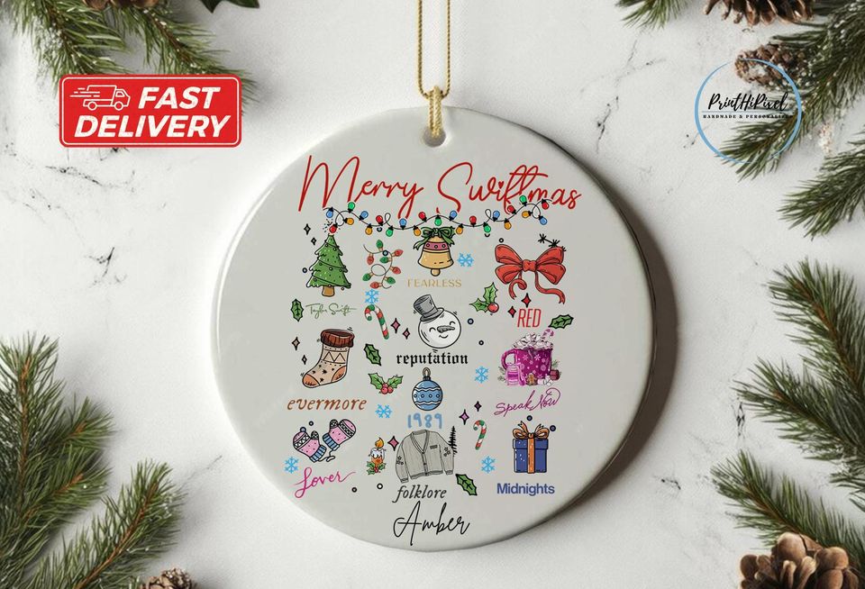 Custom Ceramic Merry Swiftmas Ornament, Eras Tour Ornament