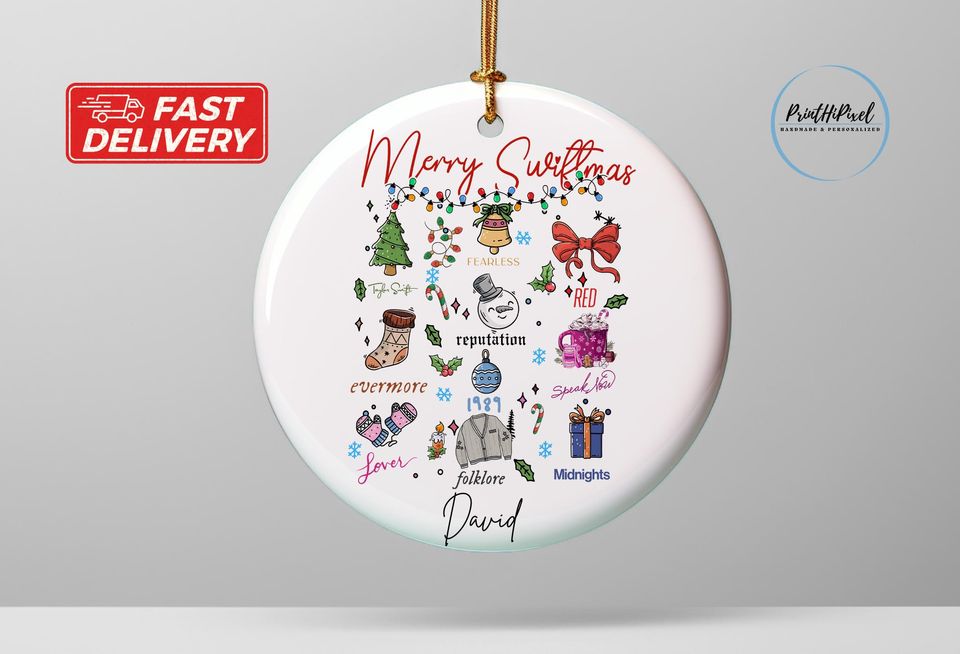Custom Ceramic Merry Swiftmas Ornament, Eras Tour Ornament
