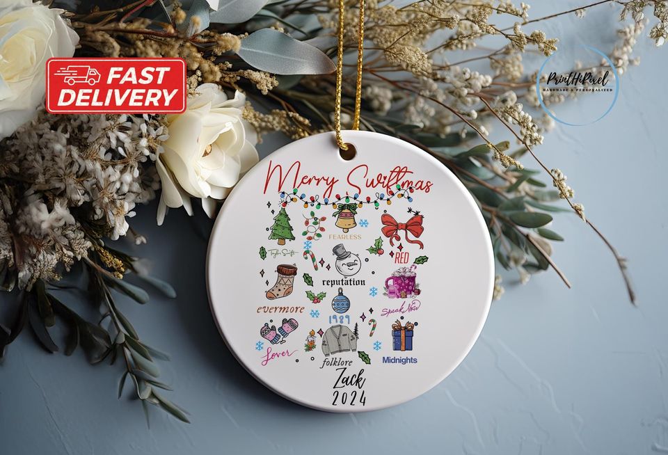 Custom Ceramic Merry Swiftmas Ornament, Eras Tour Ornament