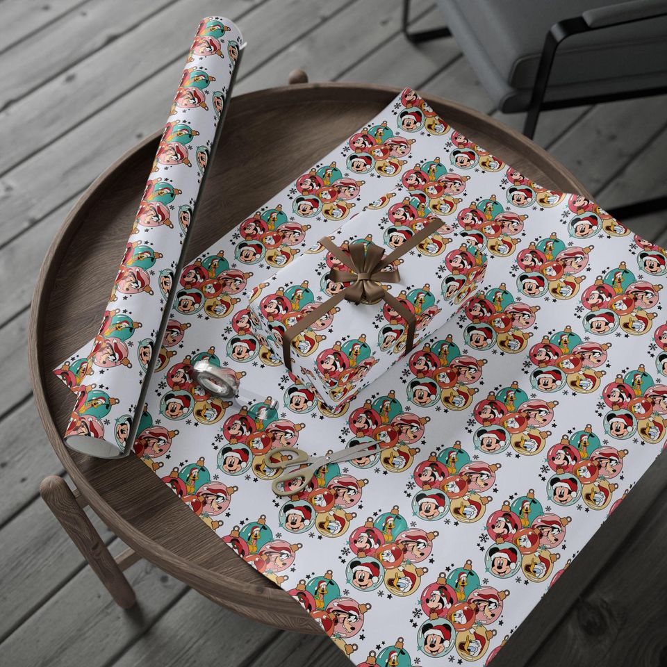 Festive Christmas Gift Wrap: Mickey Mouse Holiday Ornaments