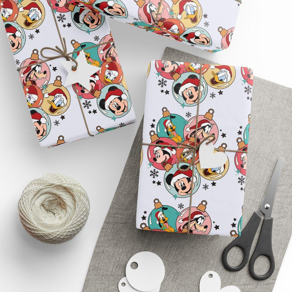 Festive Christmas Gift Wrap: Mickey Mouse Holiday Ornaments