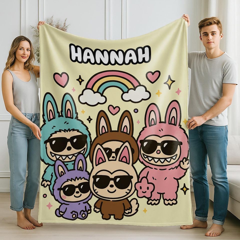 Personalized Labubu Fleece Blanket, Kid Blanket, Back To School Gift