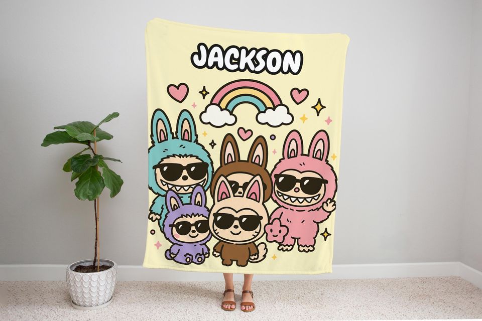 Personalized Labubu Fleece Blanket, Kid Blanket, Back To School Gift