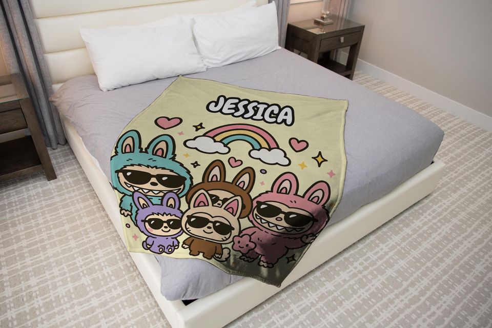 Personalized Labubu Fleece Blanket, Kid Blanket, Back To School Gift