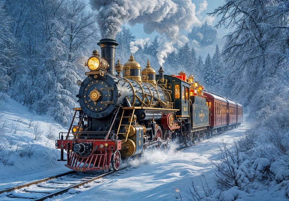 Vintage Steam Train in Snow Puzzle