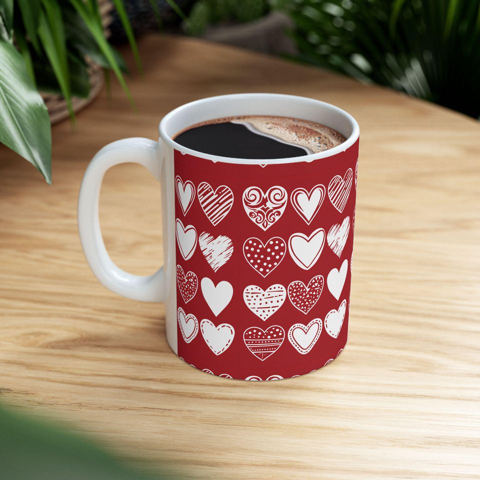 Heart Valentine Mug, Love Coffee Cup, Romantic Ceramic