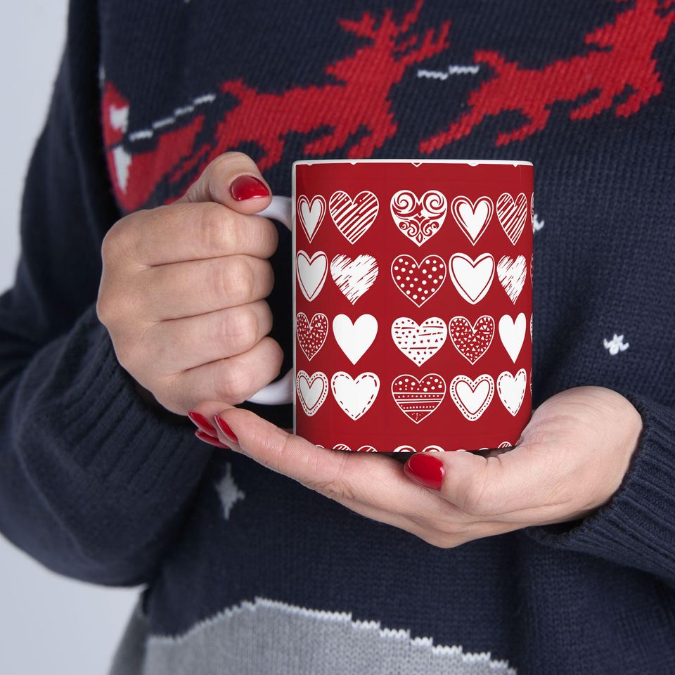 Heart Valentine Mug, Love Coffee Cup, Romantic Ceramic