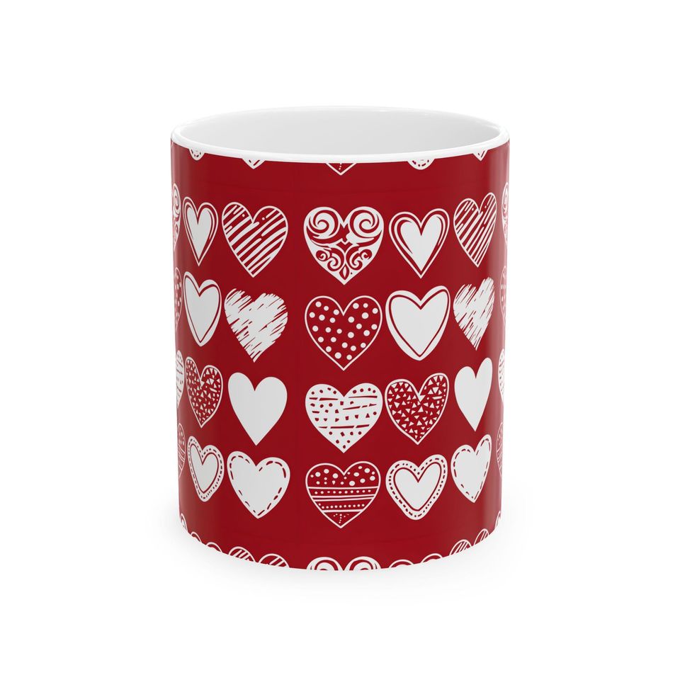 Heart Valentine Mug, Love Coffee Cup, Romantic Ceramic
