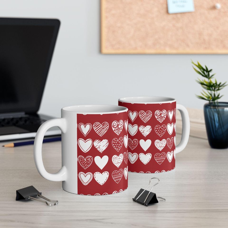 Heart Valentine Mug, Love Coffee Cup, Romantic Ceramic