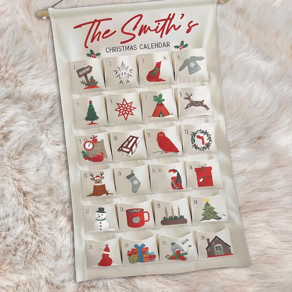Personalized Fabric Advent Calendar with Forest Theme Christmas Countdown Keepsake for Kids and Families