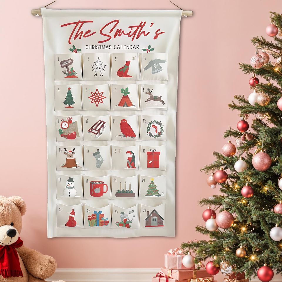 Personalized Fabric Advent Calendar with Forest Theme Christmas Countdown Keepsake for Kids and Families