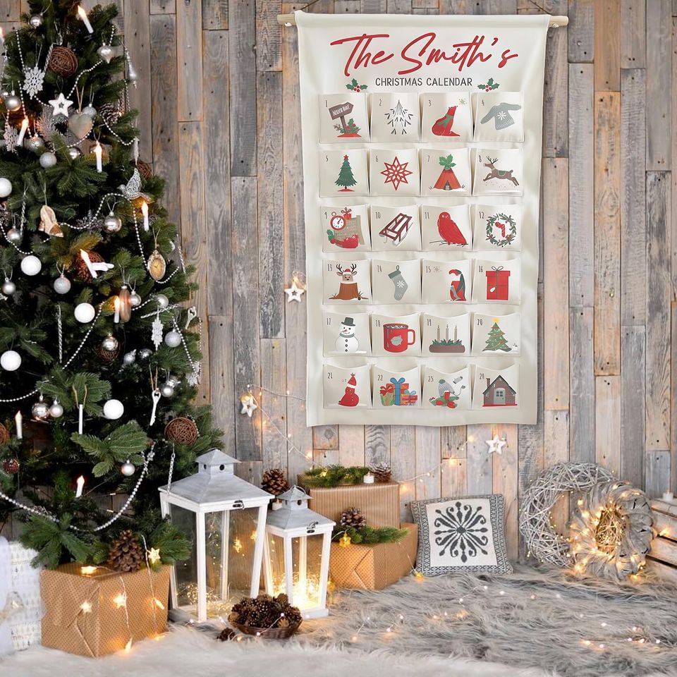 Personalized Fabric Advent Calendar with Forest Theme Christmas Countdown Keepsake for Kids and Families