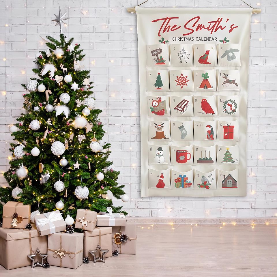 Personalized Fabric Advent Calendar with Forest Theme Christmas Countdown Keepsake for Kids and Families