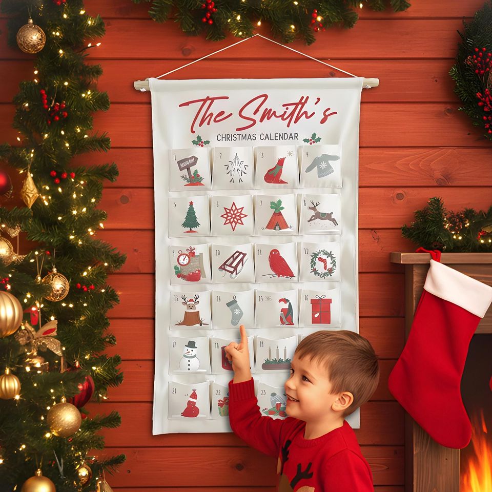 Personalized Fabric Advent Calendar with Forest Theme Christmas Countdown Keepsake for Kids and Families