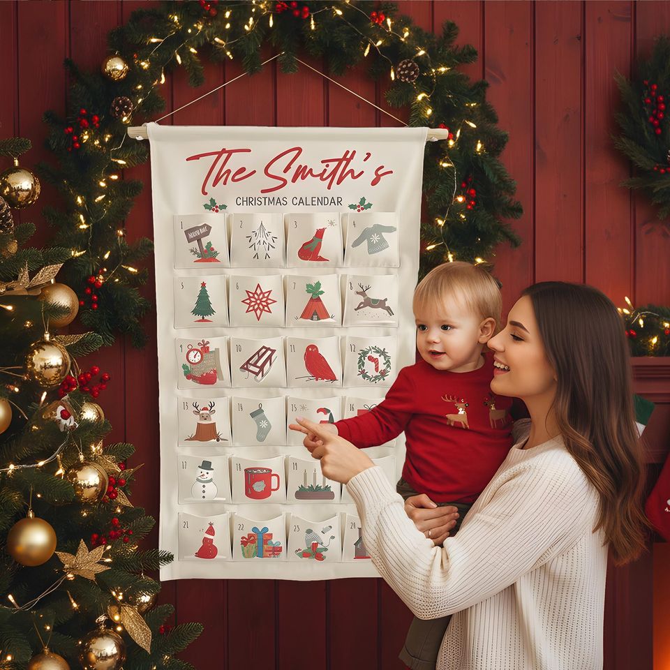 Personalized Fabric Advent Calendar with Forest Theme Christmas Countdown Keepsake for Kids and Families
