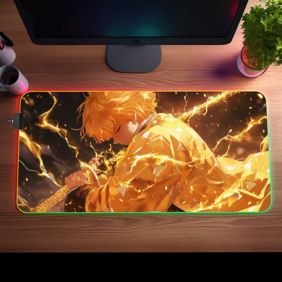 Anime LED Gaming Mousepad  Personalized RGB Desk Mat  Otaku Gift for Gamers  Large Size, Light Up, Shonen Anime Art