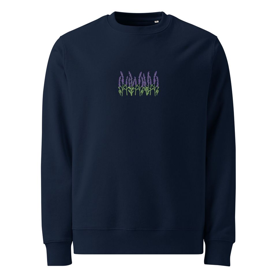 Lavender Organic Embroidered Sweatshirt Minimal Plant Design