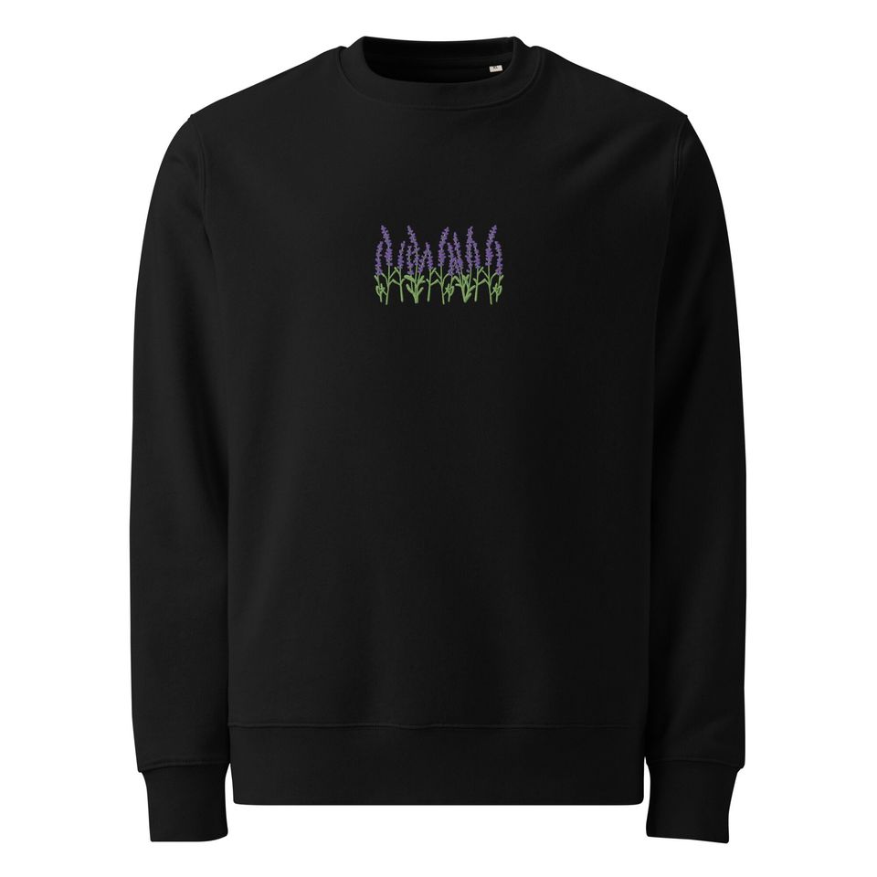 Lavender Organic Embroidered Sweatshirt Minimal Plant Design