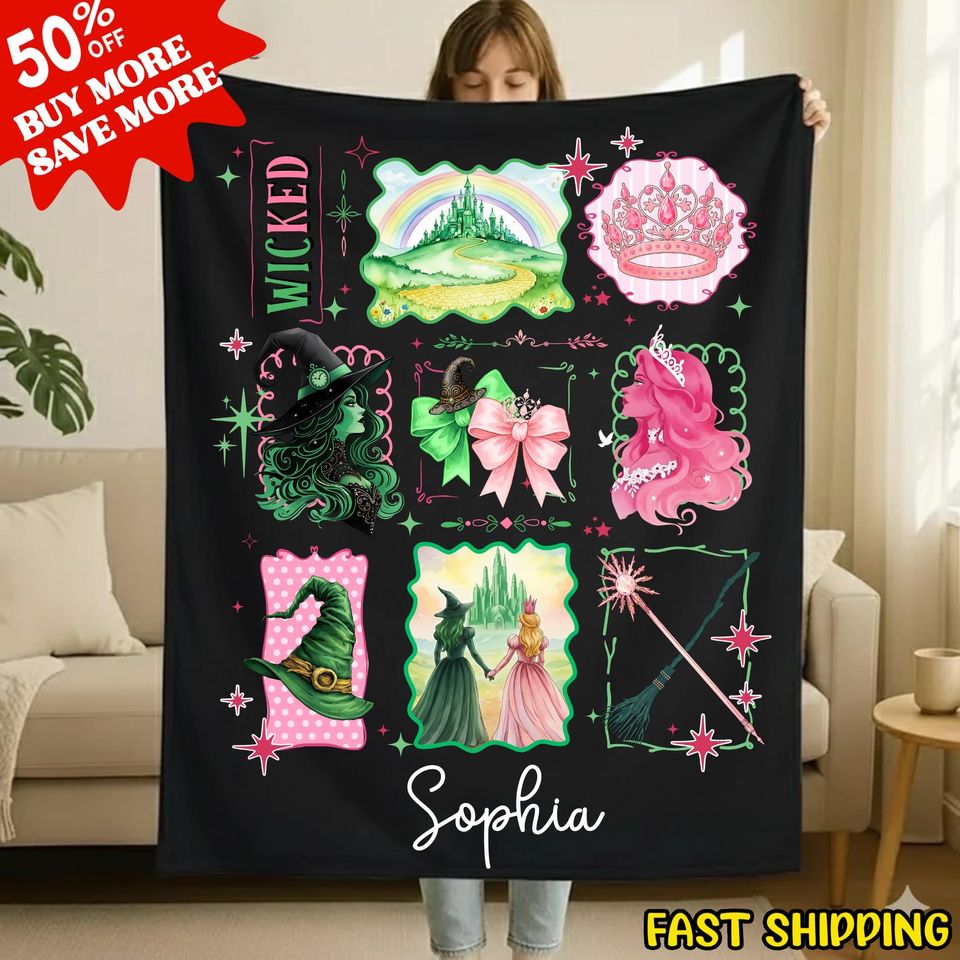 Custom Wicked Changed for Good Fleece Blanket, Witchy Throw Blanket