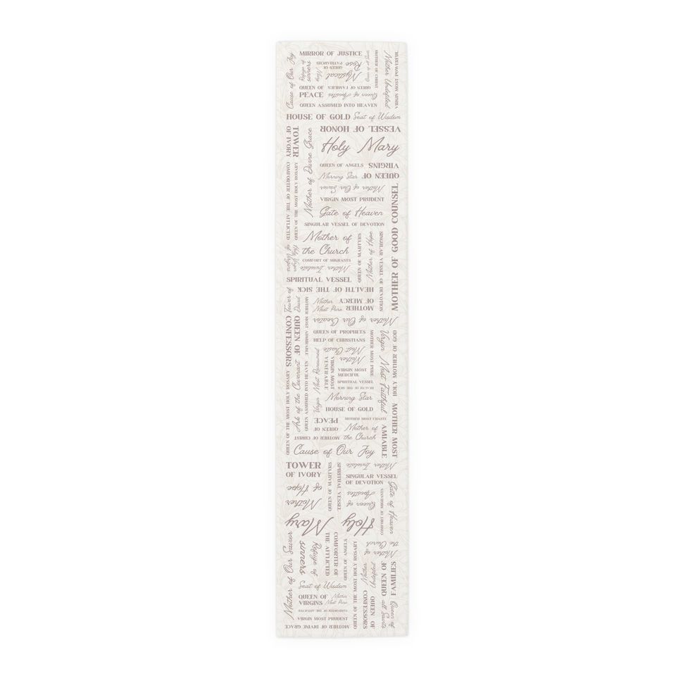 Marian Table Runner in Neutral (Cotton, Poly) | Catholic Home Decor