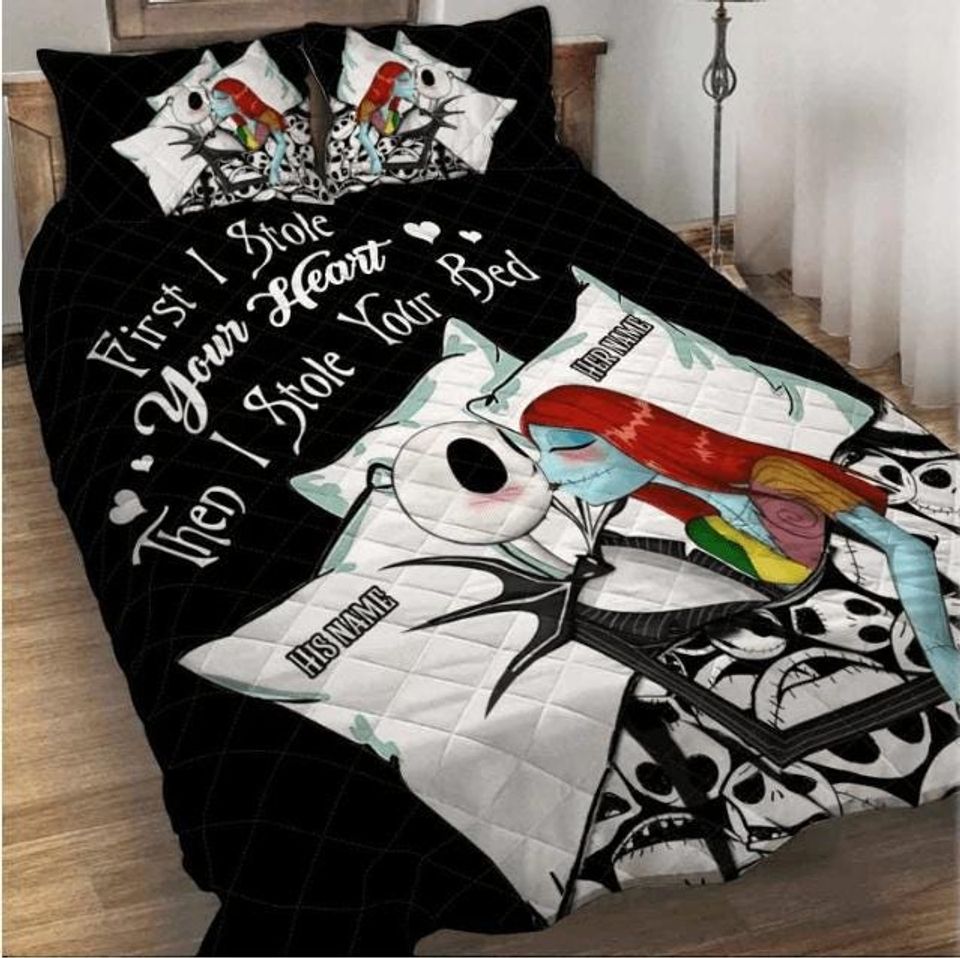 Nightmare Before Christmas Jack and Sally Bedding Set, Halloween Gothic Quilt Bed Cover