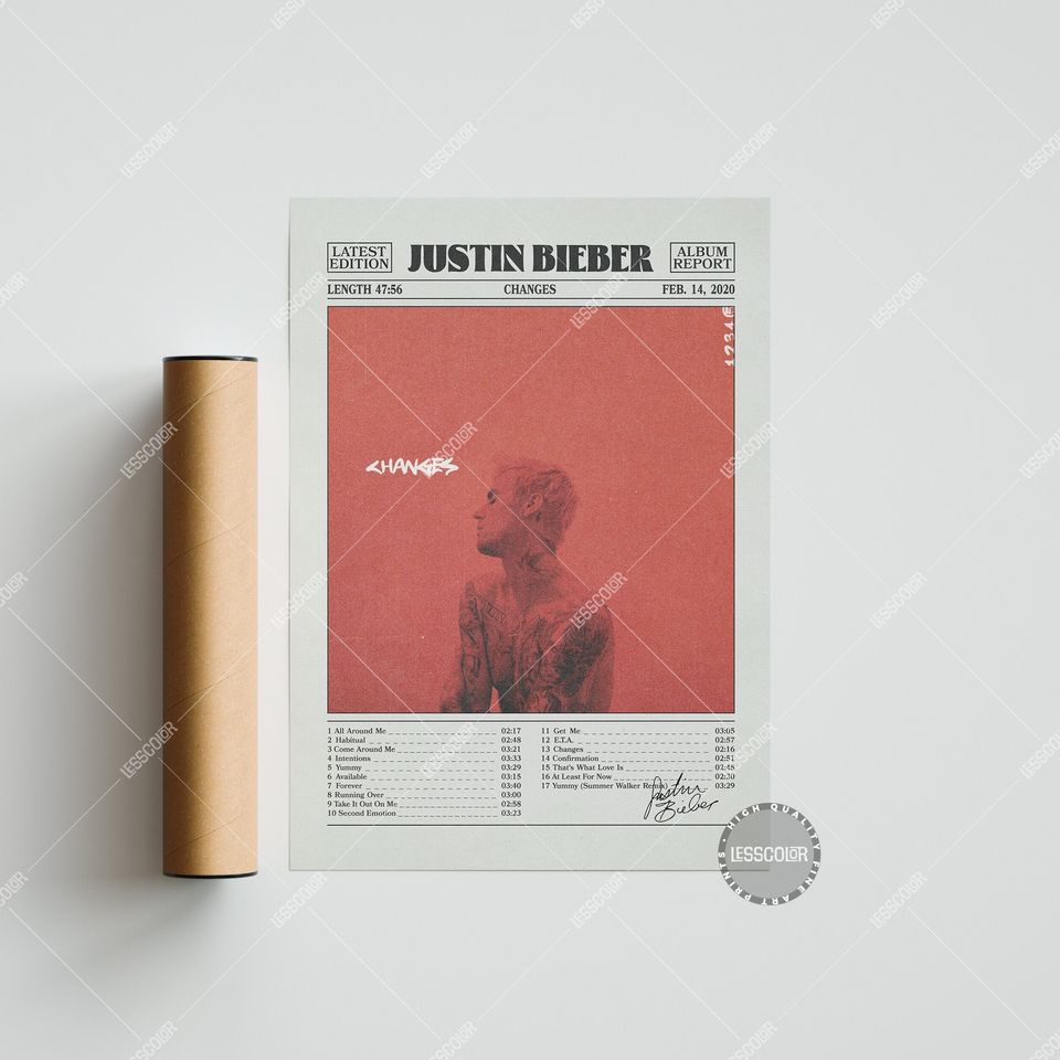 Justin Bieber Retro Newspaper Print, Changes Poster, Justin Bieber Poster