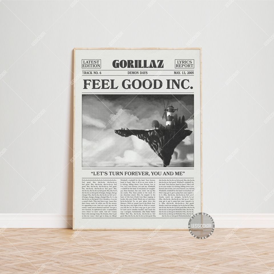 Gorillaz Retro Newspaper Print, Feel Good Inc Poster, , Gorillaz Poster, Demon Days Poster