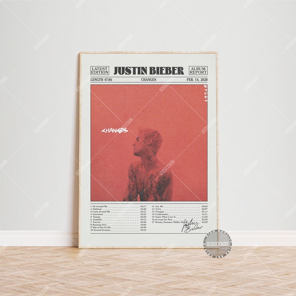 Justin Bieber Retro Newspaper Print, Changes Poster, Justin Bieber Poster