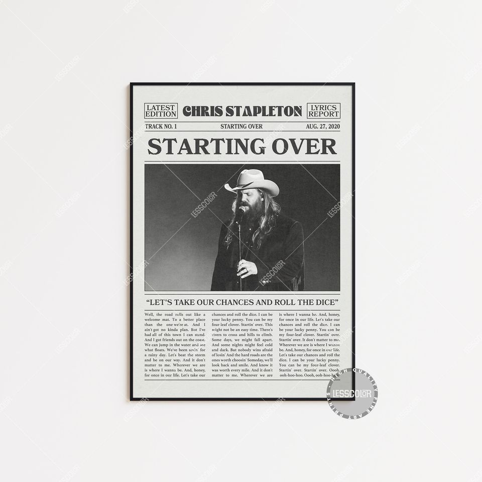 Chris Stapleton Newspaper Print, Starting Over Poster