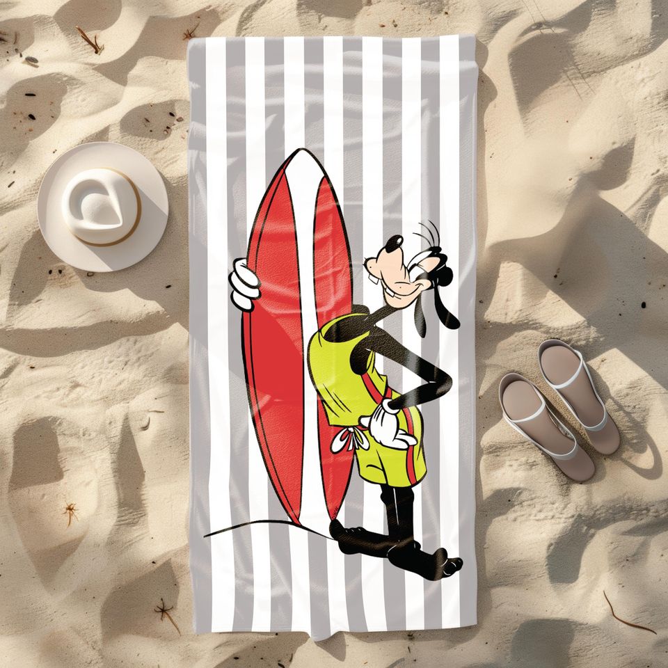 Goofy Surfboard Beach Towel,Striped Quick-Dry Summer Towel