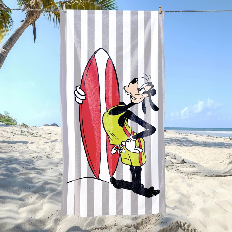 Goofy Surfboard Beach Towel,Striped Quick-Dry Summer Towel