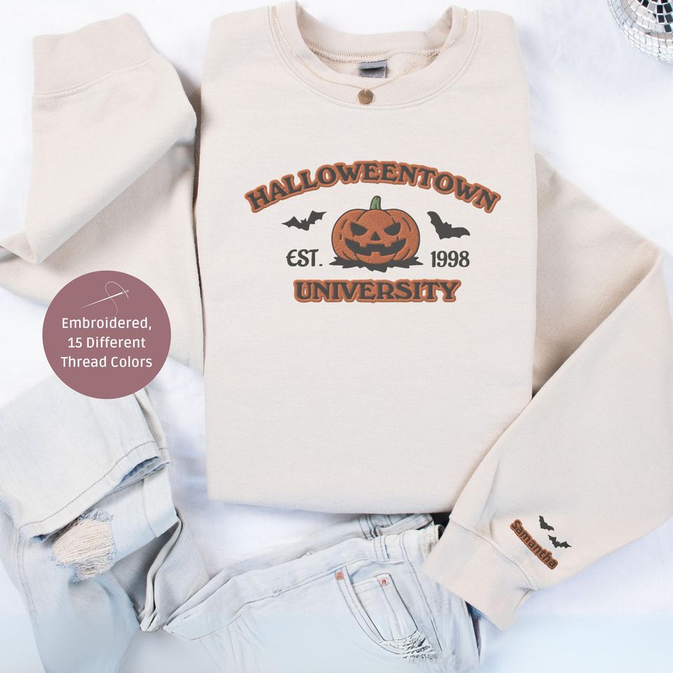 Custom Embroidered Halloween Sweatshirt, Embroidered Halloween town