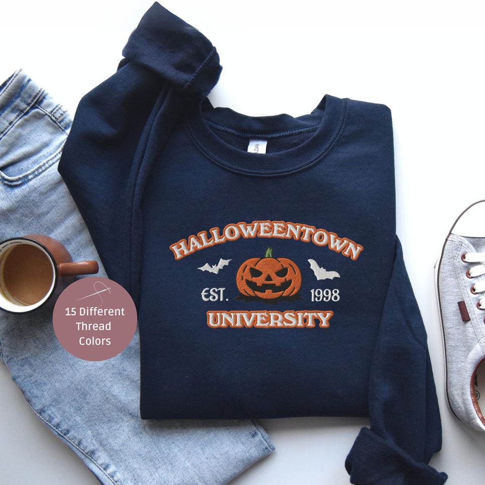 Custom Embroidered Halloween Sweatshirt, Embroidered Halloween town