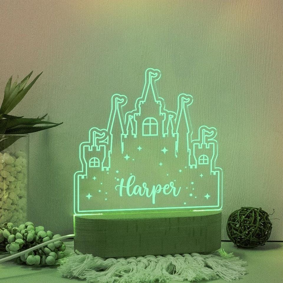 Personalized Princess Castle Night Light: Custom LED Kids Room Decor