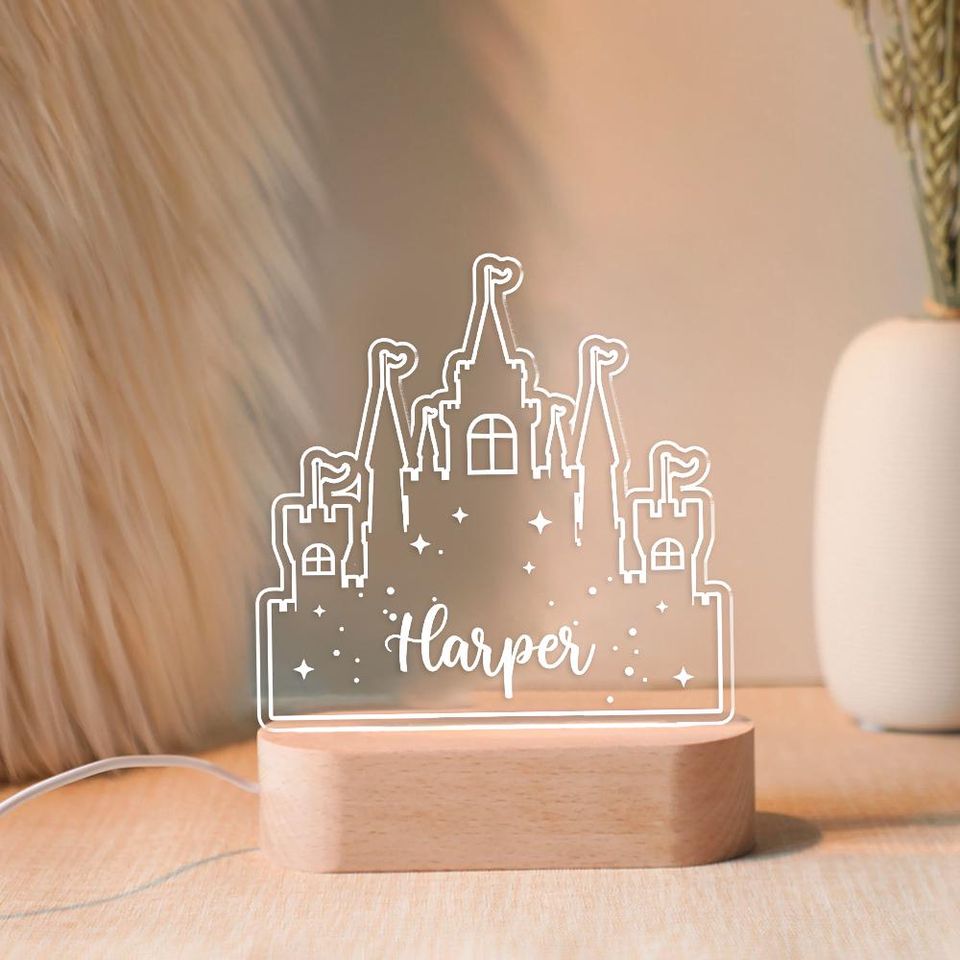 Personalized Princess Castle Night Light: Custom LED Kids Room Decor