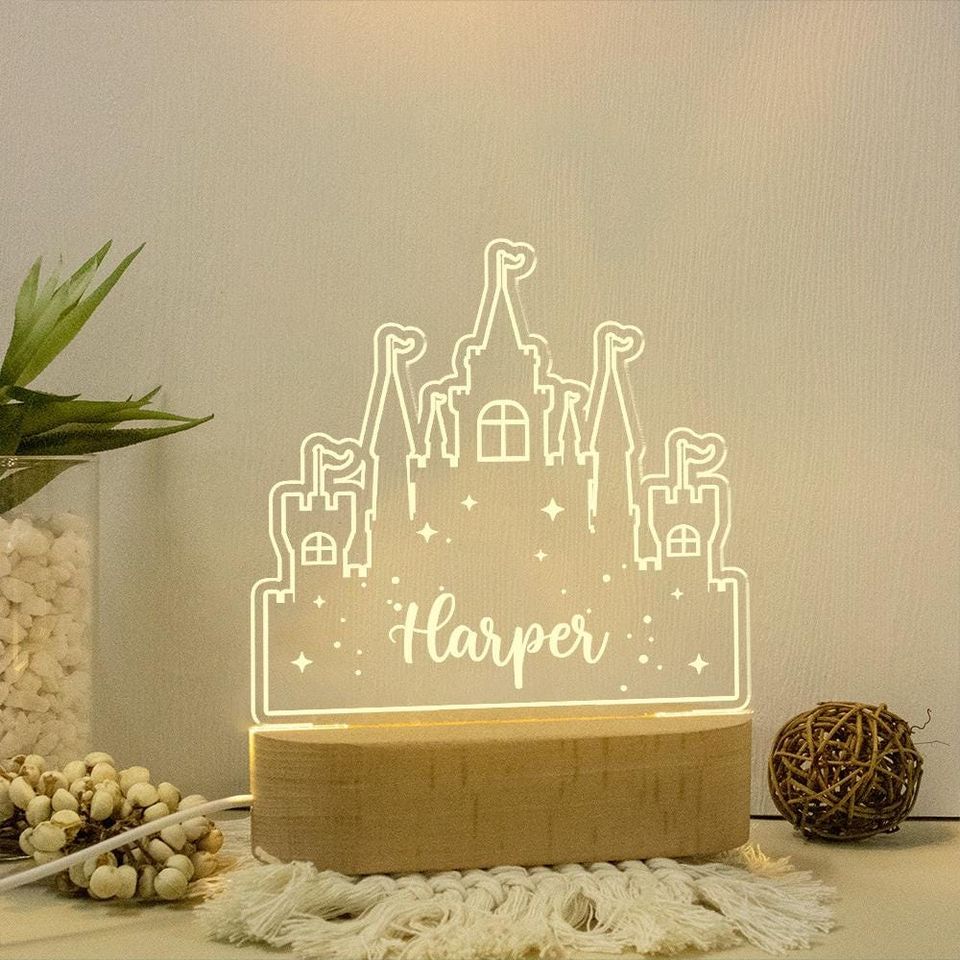 Personalized Princess Castle Night Light: Custom LED Kids Room Decor
