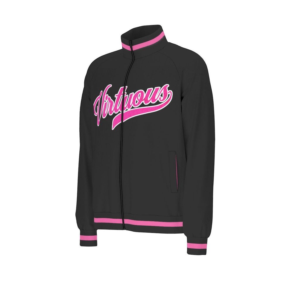 Virtous Black  Raglan-Sleeve Stand Collar Jacket