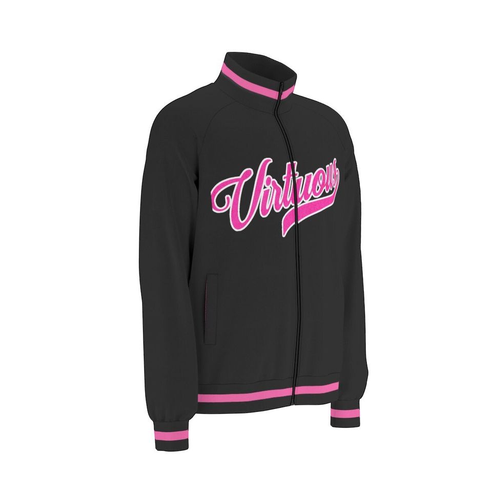 Virtous Black  Raglan-Sleeve Stand Collar Jacket