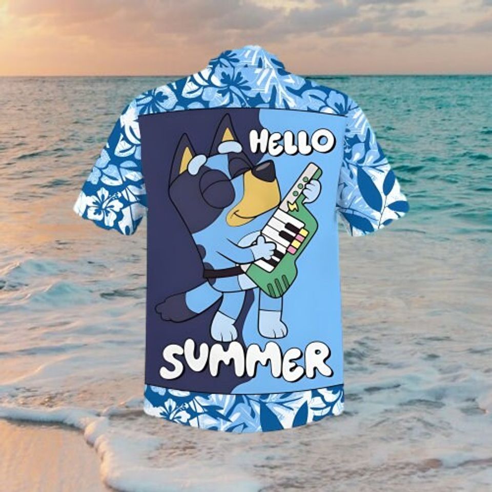 BlueyDad Hello Summer Hawaiian Shirts, Hawaiian Style, Hawaiian Shirt, BlueyDad Dad Family Hawaiians
