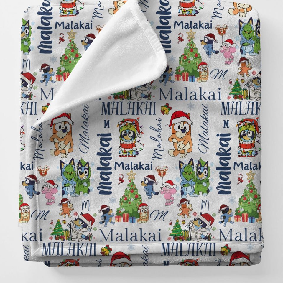 Personalized BlueyDad Christmas Minky Blanket