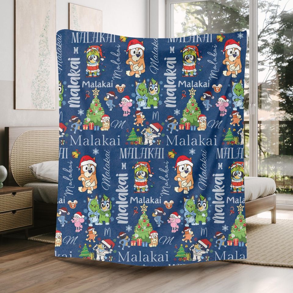 Personalized BlueyDad Christmas Minky Blanket