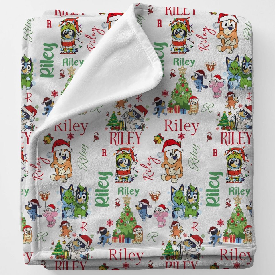 Personalized BlueyDad Christmas Minky Blanket