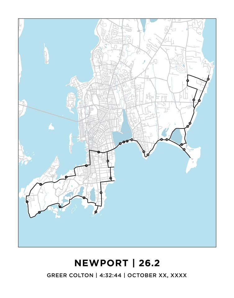 Newport 26.2 Marathoner Map Print | Rhode Island Runner Gift