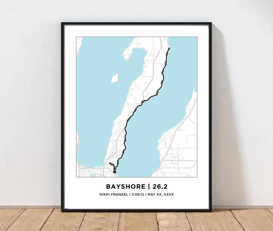 Bayshore 26.2 Marathoner Course Map | Personalized Bayshore Route Map | Gift for Runners