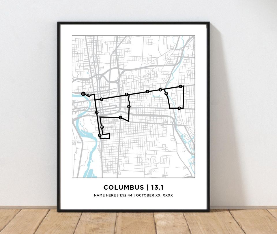 Columbus 13.1 Half Marathoner Print | Personalized Columbus Map | Gift for Runners