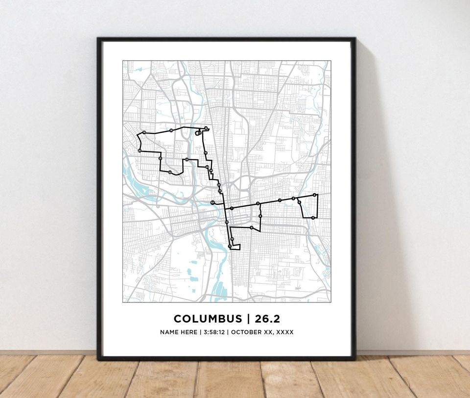 Columbus 26.2 Course Map | Personalized Columbus Map | Gift for Runners | 26.2 Map | Columbus Map | Columbus Print