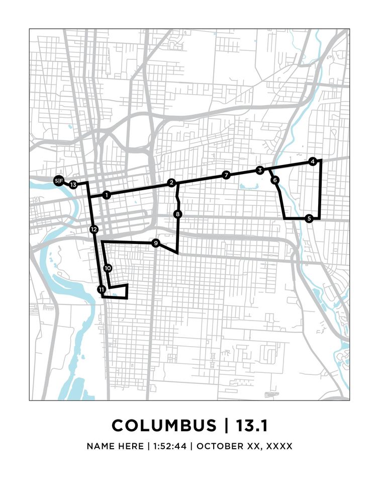 Columbus 13.1 Half Marathoner Print | Personalized Columbus Map | Gift for Runners