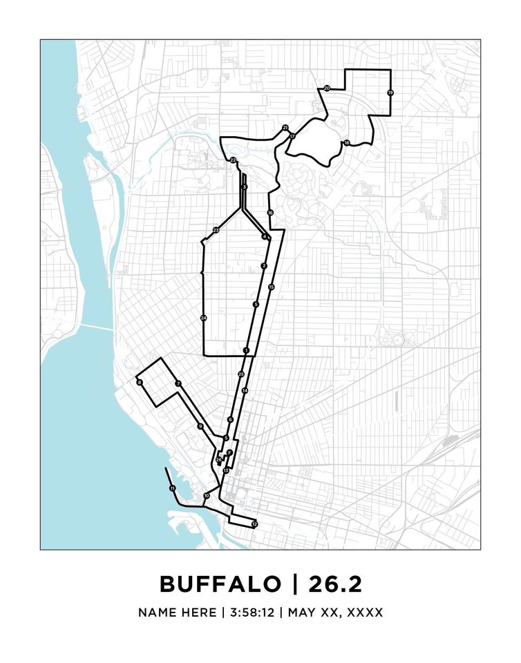 Buffalo 26.2 Marathoner Course Map | Personalized Buffalo Route Map | Gift for Runners | 26.2 Map